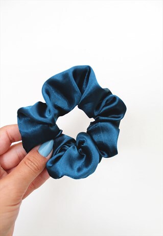 TEAL BLUE SATIN HAIR BAND SCRUNCHIE