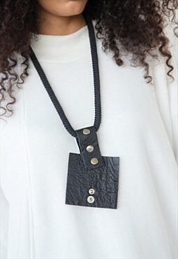Square handmade leather necklace with strings 
