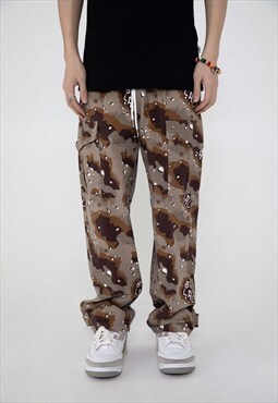 Camouflage dye pants stain cargo joggers in brown
