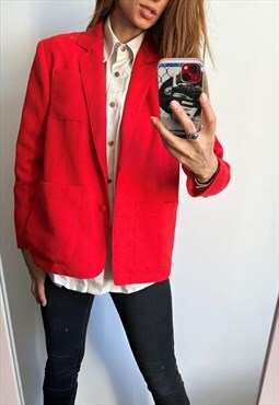 80's Red Minimal Oversized Classic Work Blazer Jacket L