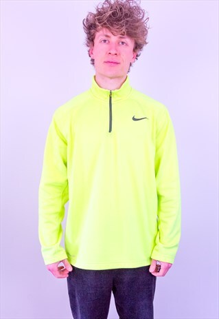 VINTAGE NIKE SWEATSHIRT 1/4 ZIP THERMA FLEECE HIVIS GREEN XL