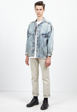 VINTAGE BLUE FIRE AND ICE ACID WASHED DENIM JACKET