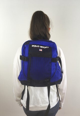 UNISEX VINTAGE RALPH LAUREN RUCKSACK BLUE POLO SPORT BAG