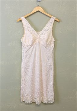 Vintage Lace Slip Mini Dress Beige V Neck With Patterns