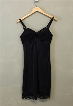 Vintage Y2K Italian Slip Dress Black With Lace Details 90s