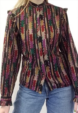 Vintage 90s Shirt Multicolour Stripe Pattern Wool
