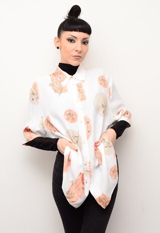 VINTAGE 90'S PRETTY FLORAL INDIE PATTERNED OVERSIZED SHIRT