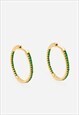Thin Hoop Earrings with emerald green stones