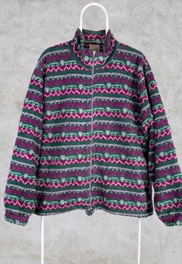 Vintage Crazy Print Fleece 1/4 Zip Sweatshirt Large