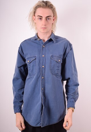 EDDIE BAUER MENS VINTAGE DENIM SHIRT LARGE BLUE 90S