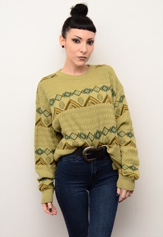 VINTAGE 90'S GRUNGE INDIE ABSTRACT PATTERNED CHUNKY JUMPER
