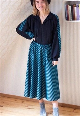 Black and blue striped long sleeve dress