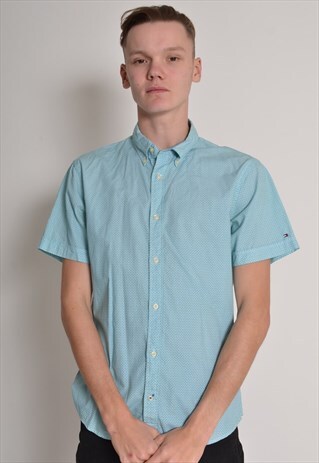 VINTAGE TOMMY HILFIGER 90'S SHORT SLEEVE SHIRT BLUE