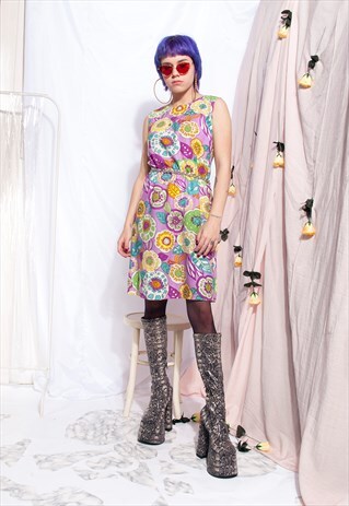 VINTAGE DRESS 60S PSYCHEDELIC HIPPIE FLORAL DRESS