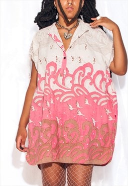 Vintage 70s Hippie Shirt Dress in Pink Linen