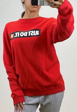 Nike Y2K Sweatshirt Red Pullover With Just Do It Chest Logo
