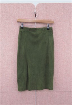 90's Grunge Vintage Suede Green Maxi Skirt 