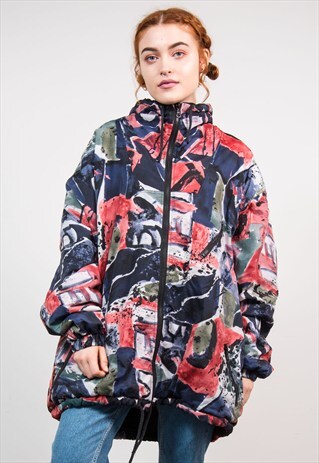 VINTAGE 90'S BRIGHT MULTICOLOURED PADDED SKI COAT