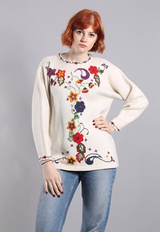 VINTAGE 90S FLORAL EMBROIDERED JUMPER