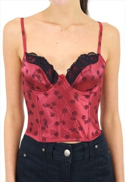 Vintage y2k nature intimates Black and Pink Lace Grunge Corset Top girly  ruffle