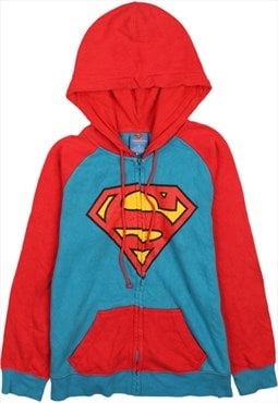 Vintage 90's DC Superman Hoodie Spellout Full Zip Up Blue