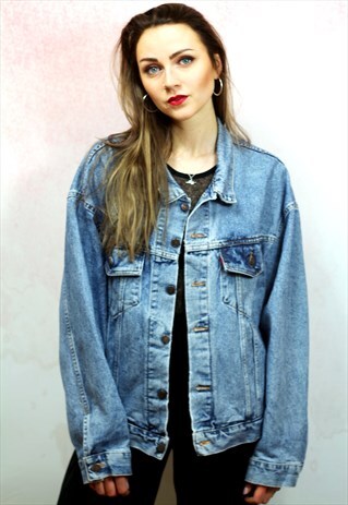 1990S VINTAGE WASHED BLUE MID WASH DENIM JACKET