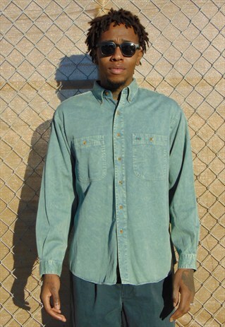 90S OVERDYED MINERAL WASH GREEN OXFORD SHIRT LARGE