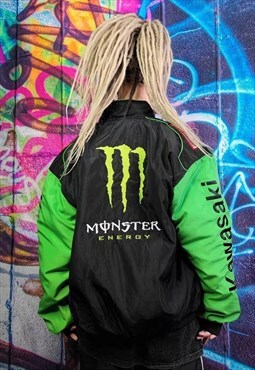 Fluorescent motorcycle jacket Kawasaki racer varsity green