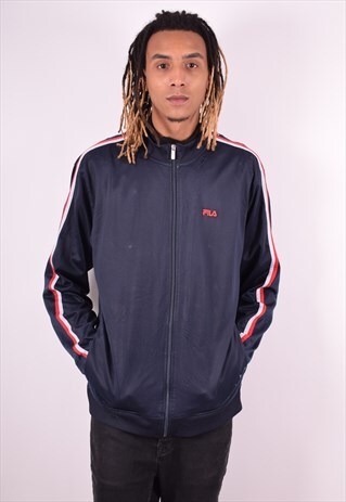 FILA MENS VINTAGE TRACKSUIT TOP JACKET XXL NAVY BLUE 90S