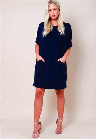 OVERSIZED SLINKY DRESS - NAVY