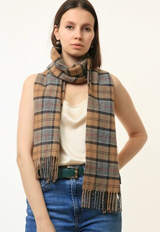 80S VINTAGE BARBOUR TARTAN CHECKED LAMBSWOOL SCARF 4831