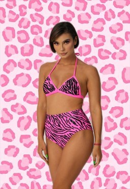 Tokofoxx Sequin Festival Bikini Neon Pink Tiger Print