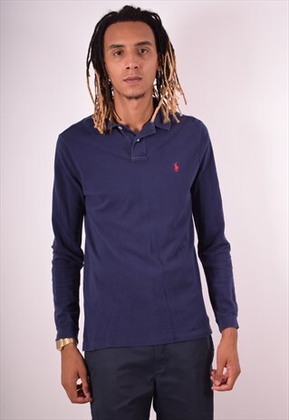 POLO RALPH LAUREN MENS VINTAGE POLO SHIRT LONG SLEEVE MEDIUM