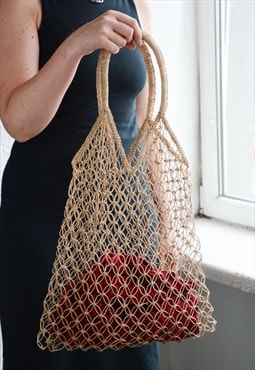 Vintage Bohemian 70's Raffia Bag