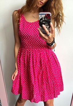 Pink Polka Dot Sun Summer Cute Knee Length Dress M