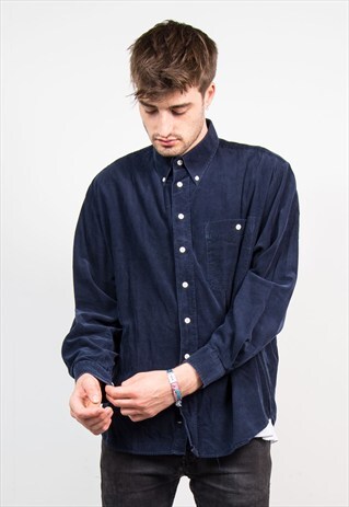 VINTAGE 90'S NAVY CORD LONG SLEEVE SHIRT