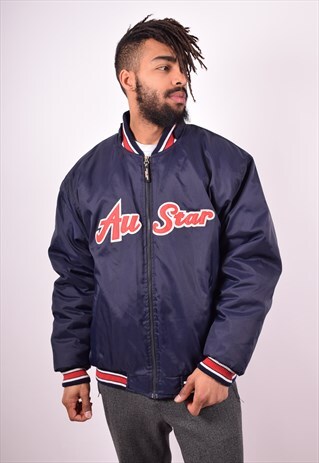 MENS VINTAGE BOMBER JACKET XXL NAVY BLUE 90'S
