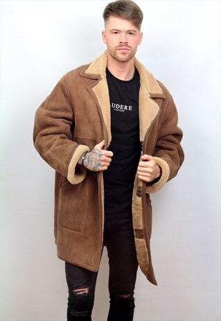 1970'S VINTAGE LONG LENGTH SHEEPSKIN SHEARLING COAT