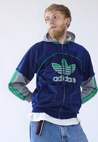 VINTAGE MENS ADIDAS HOODED TRACK TOP BIG LOGO JACKET