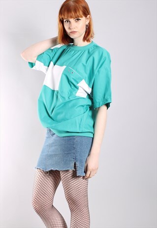 VINTAGE 80S BLOCK COLOUR SWEATER T-SHIRT TOP
