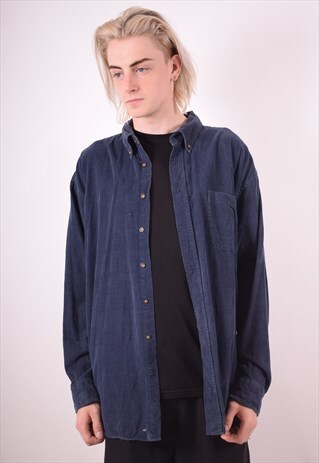 MENS VINTAGE CORDUROY SHIRT XXL BLUE 90S
