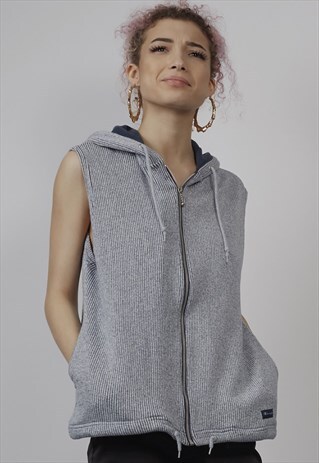 VINTAGE 90'S CHAMPION RIB ZIP SLEEVELESS HOODED SWEATER