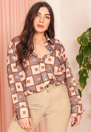 VINTAGE 70S BLOUSE IN CHECK PRINT