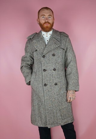 VINTAGE 1980S GREY TRENCH COAT