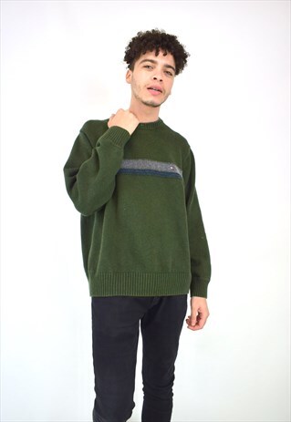 VINTAGE 90'S TOMMY HILFIGER GREEN KNIT JUMPER