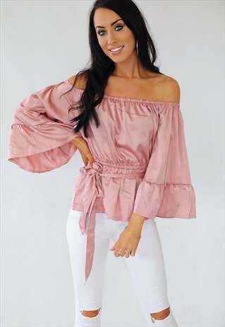 PINK SATIN OFF THE SHOULDER SUMMER TOP