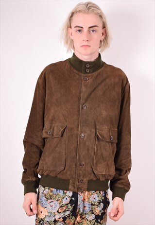 MENS VINTAGE LEATHER SUEDE JACKET MEDIUM KHAKI 90S