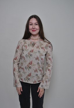 Hippie style flowers blouse, cute light wide sleeves floral 