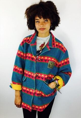VINTAGE BOHO COLOURFUL WOOL TRENCH COAT