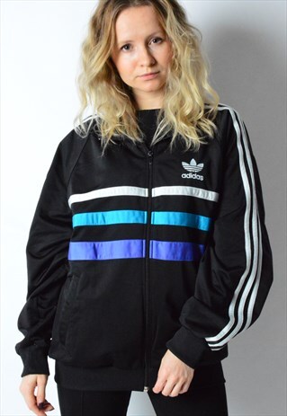 VINTAGE 90S BLACK STRIPED ADIDAS TRACK JACKET